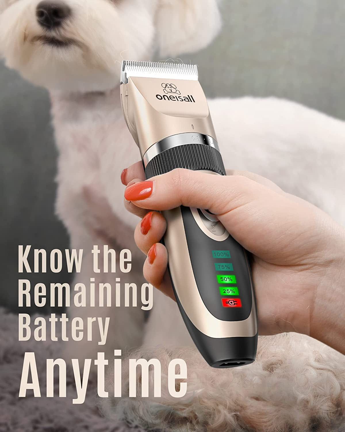 Dog Clippers Low Noise, 2-Speed Quiet Dog Grooming Kit Rechargeable Cordless Pet Hair Clipper Trimmer Shaver for Small and Large Dogs Cats Animals (Gold)